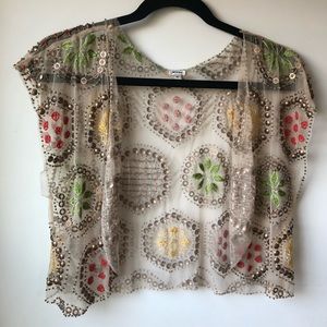 Anthropologie beaded and embroidered tulle bolero